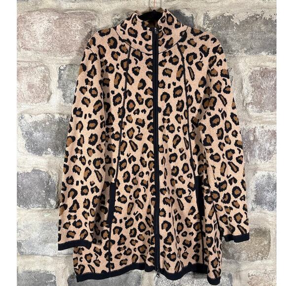 Rachel Zoe Sweater Woman's 1X Cheetah Print Full Double Zipper Soft Swing Cozy‎ - Picture 1 of 12